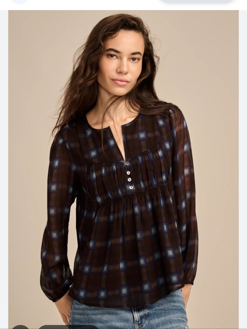 Lucky Brand Smocked Long Sleeve Blouse Size XL